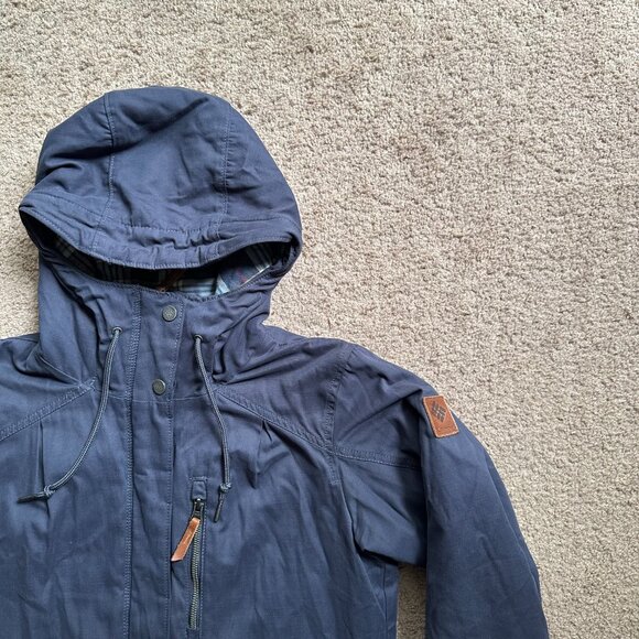 Columbia Jacket Mens Medium Full Zip Hood Flannel Lined Dark Grey Blue - Picture 5 of 11